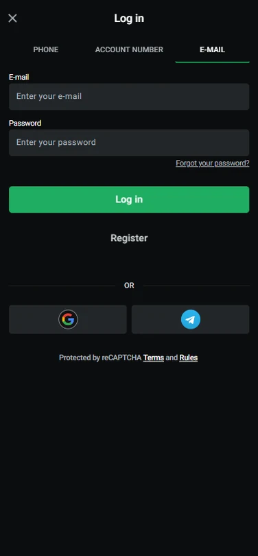 LEON sign-in dialog with the e-mail and password fields and the forgotten password link
